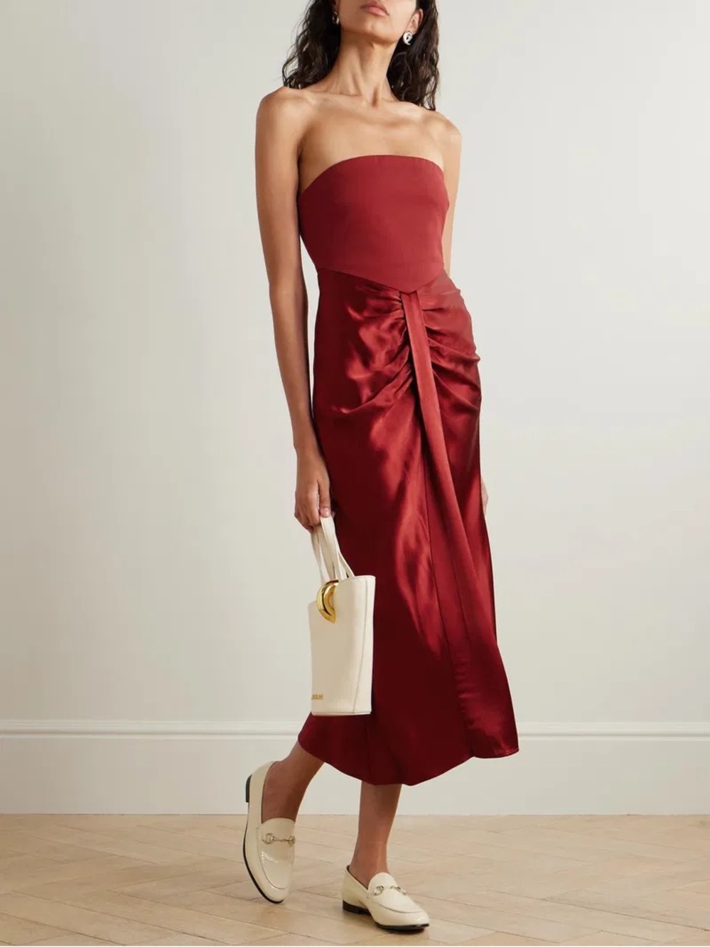 Staud Wayfaring Mixed Media Satin Midi Dress
